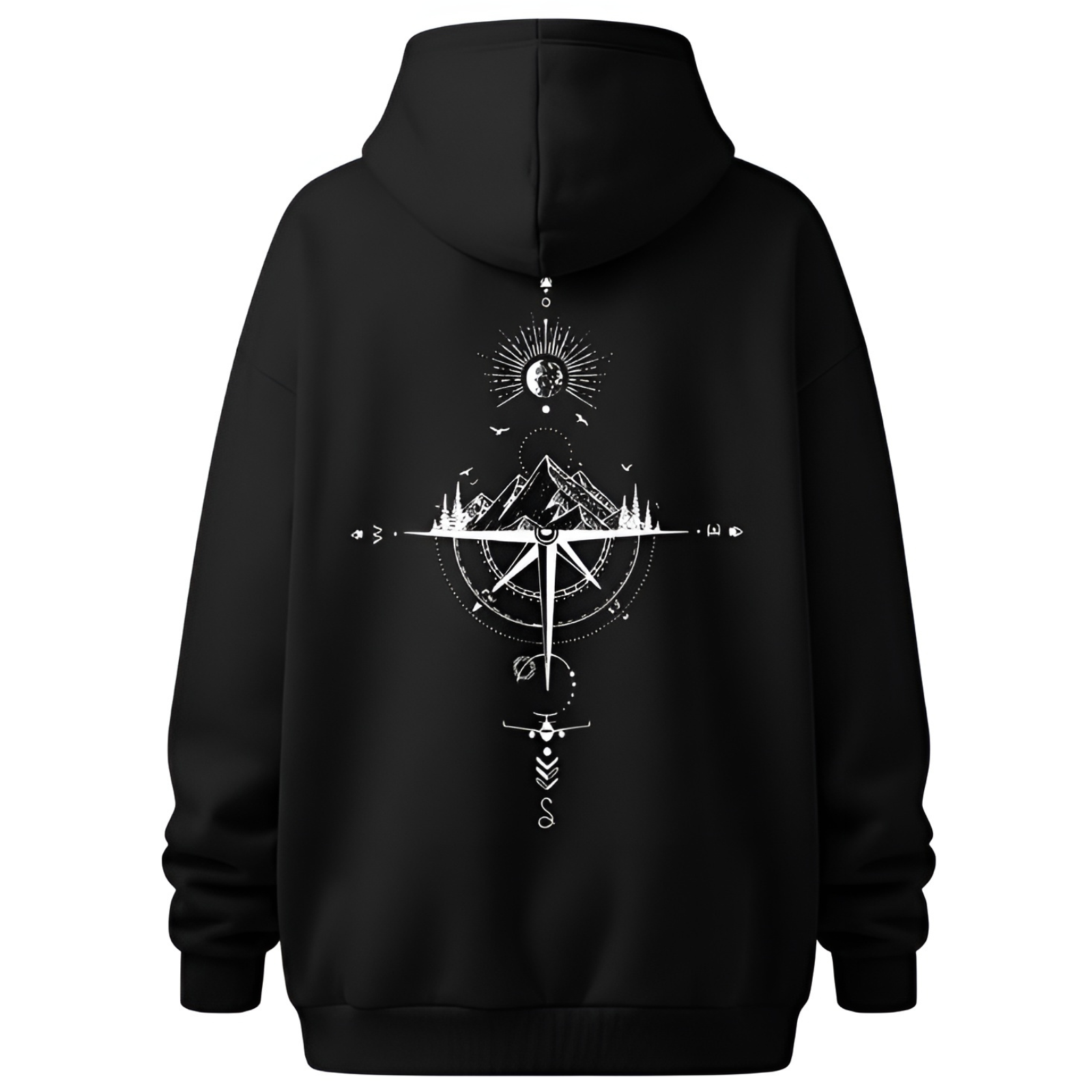 Men Cozy Fleece Starry Night Hoodie With Mountain Graphic