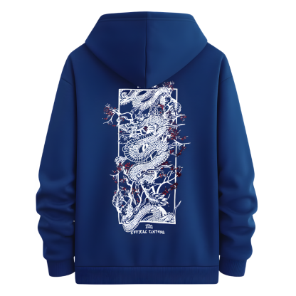 Men Dragon Pattern Print Hooded Sweatshirt