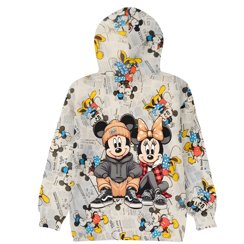 Mickey And Minnie Retro Newspaper Print Oversized Hoodie For Womens