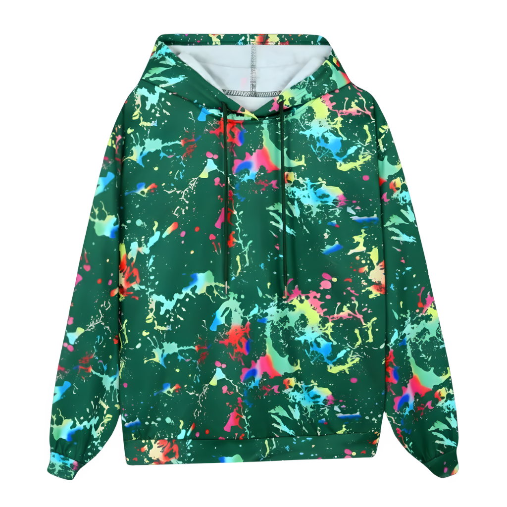 Color Printing Graphic Casual Long Sleeve Hooded Sport Sweatshirt For Women