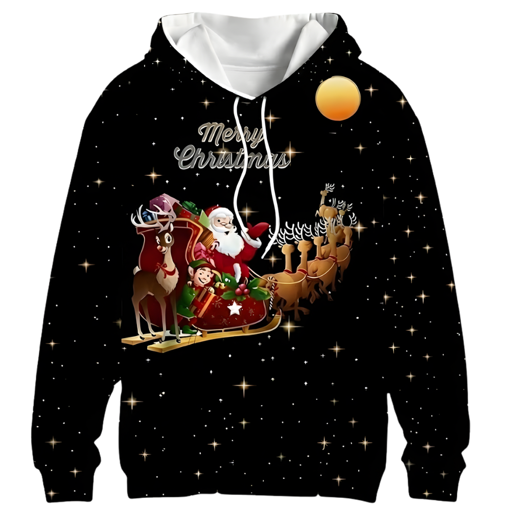 Christmas Santa Sleigh Graphic Hoodie For Men
