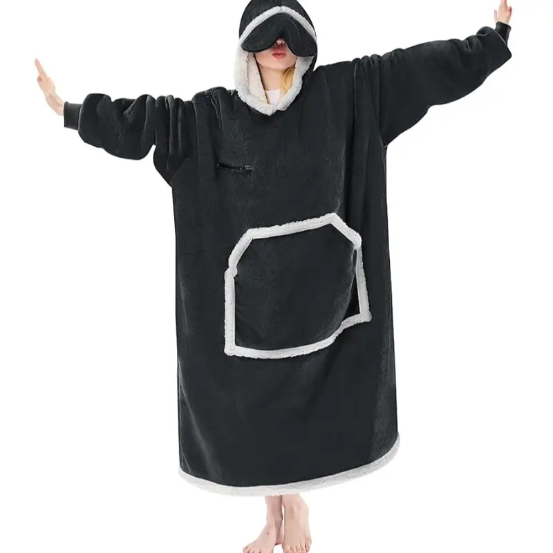 Eyemask Sleeping Oversized Long Wearable Blanket Hoodie for Adult One Size