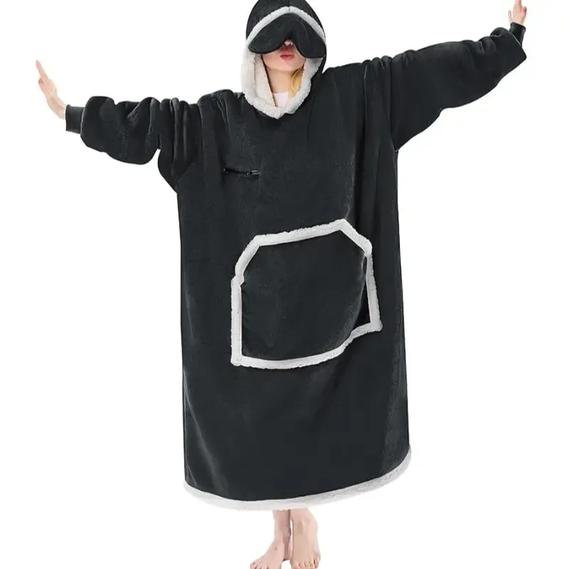 Eyemask Sleeping Oversized Long Wearable Blanket Hoodie for Adult One Size