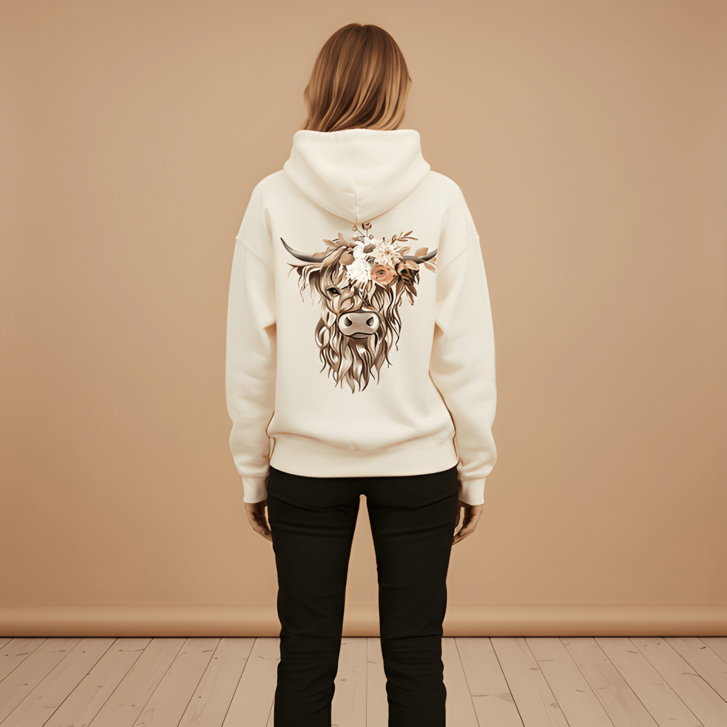 Casual Highland Cow Print Drawstring Hoodie