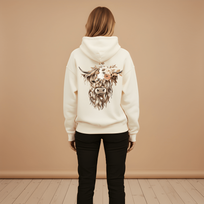 Casual Highland Cow Print Drawstring Hoodie