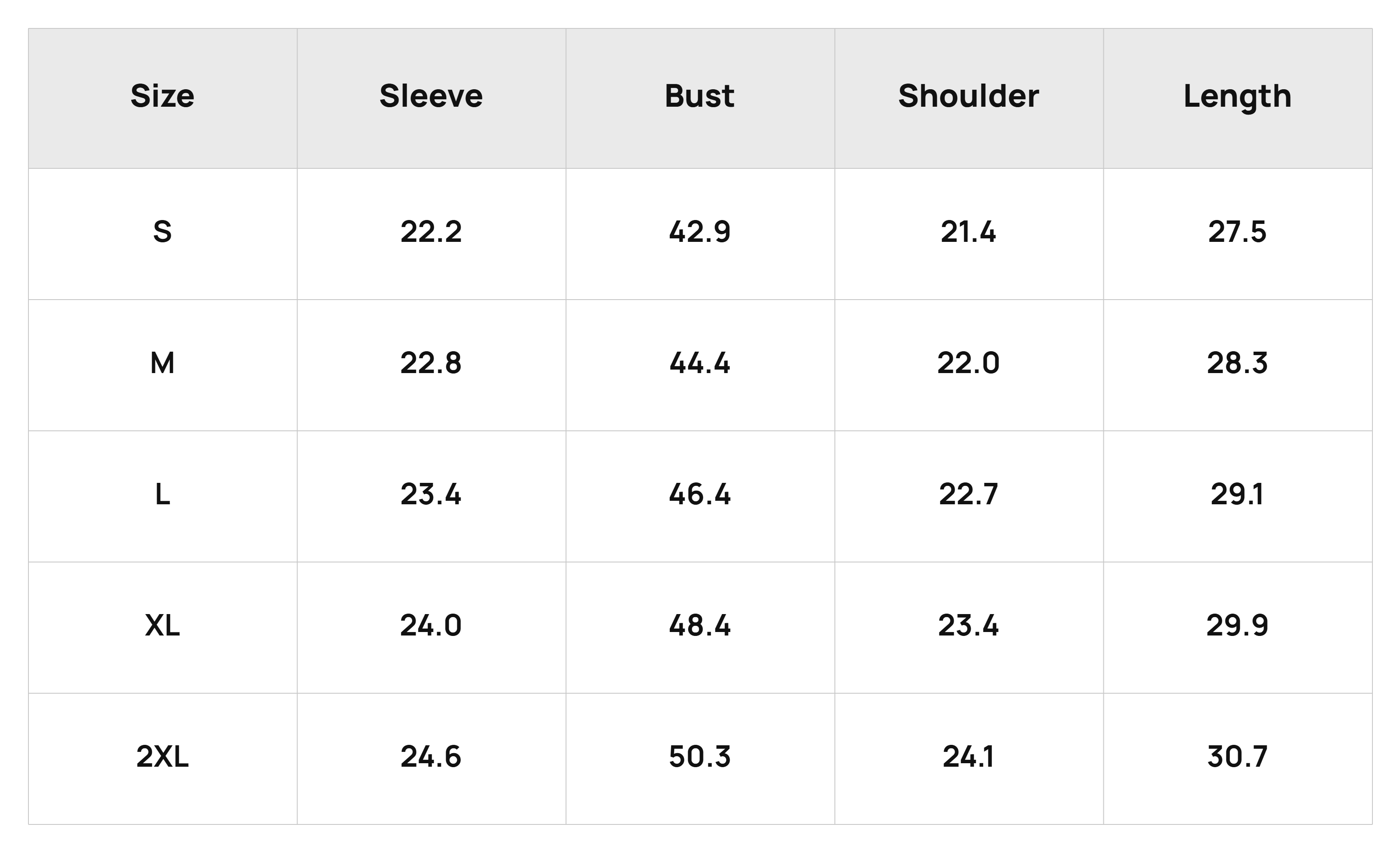 Size Chart Size Chart