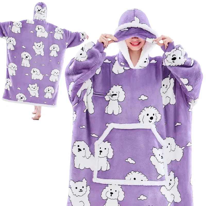Eyemask Sleeping Oversized Long Wearable Blanket Hoodie for Adult One Size