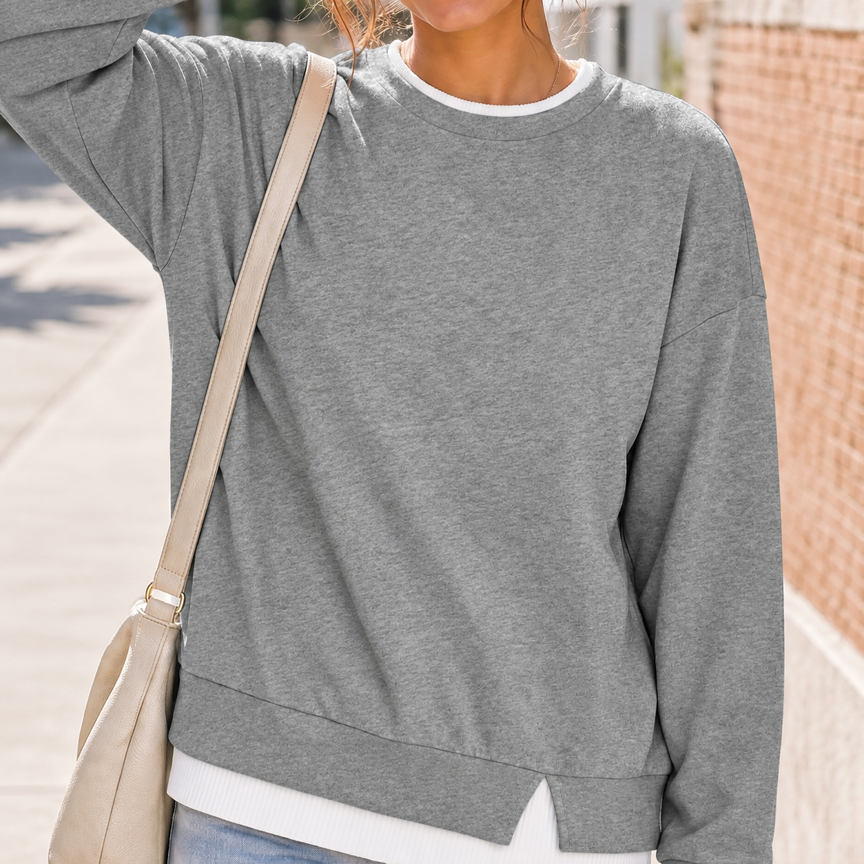 Casual Oversized Long Ribbed Layered Crew Sleeve Drop Sweatshirt For Women