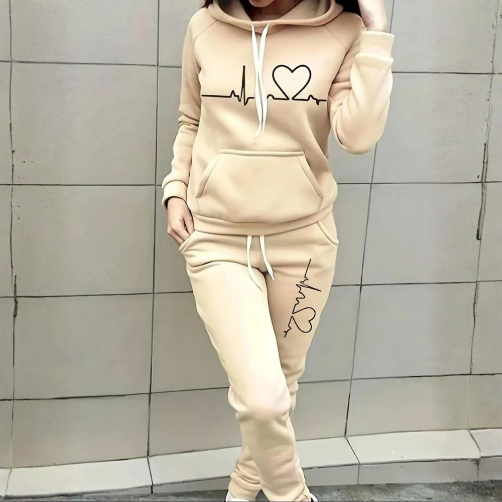 Raglan Sleeve Pullover Hoodie And Sweatpants Jogger Set For Women