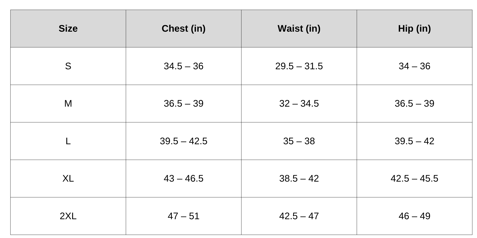 Size Chart