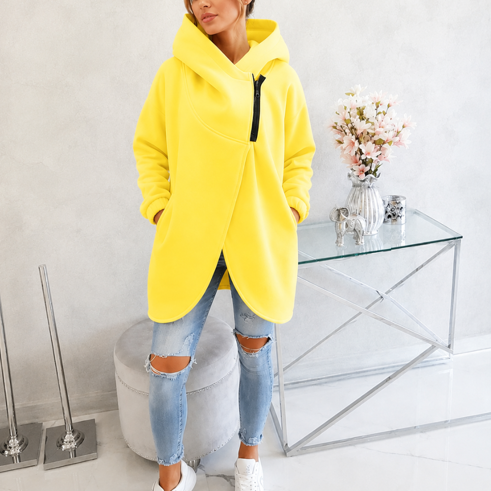 Women Plus Size Half Zip Fleece Hoodie With Asymmetrical Hem