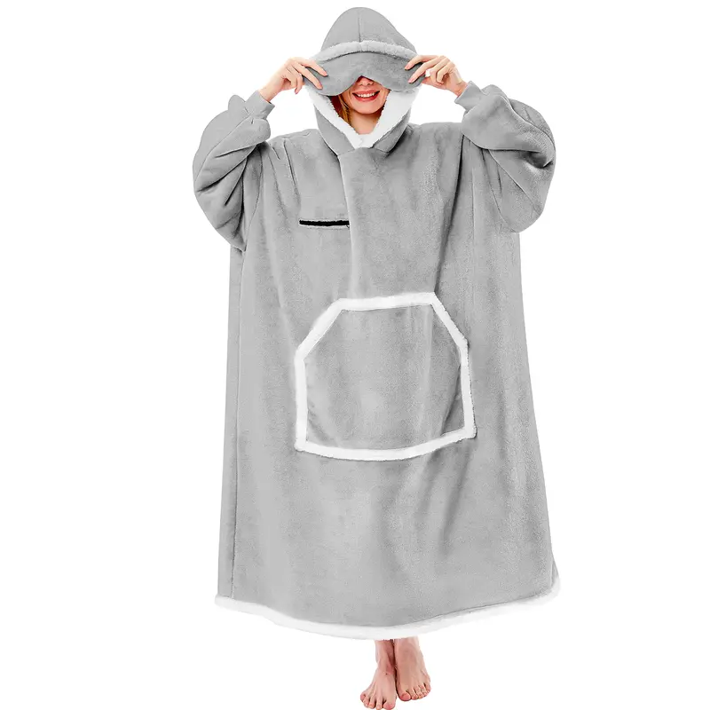 Eyemask Sleeping Oversized Long Wearable Blanket Hoodie for Adult One Size