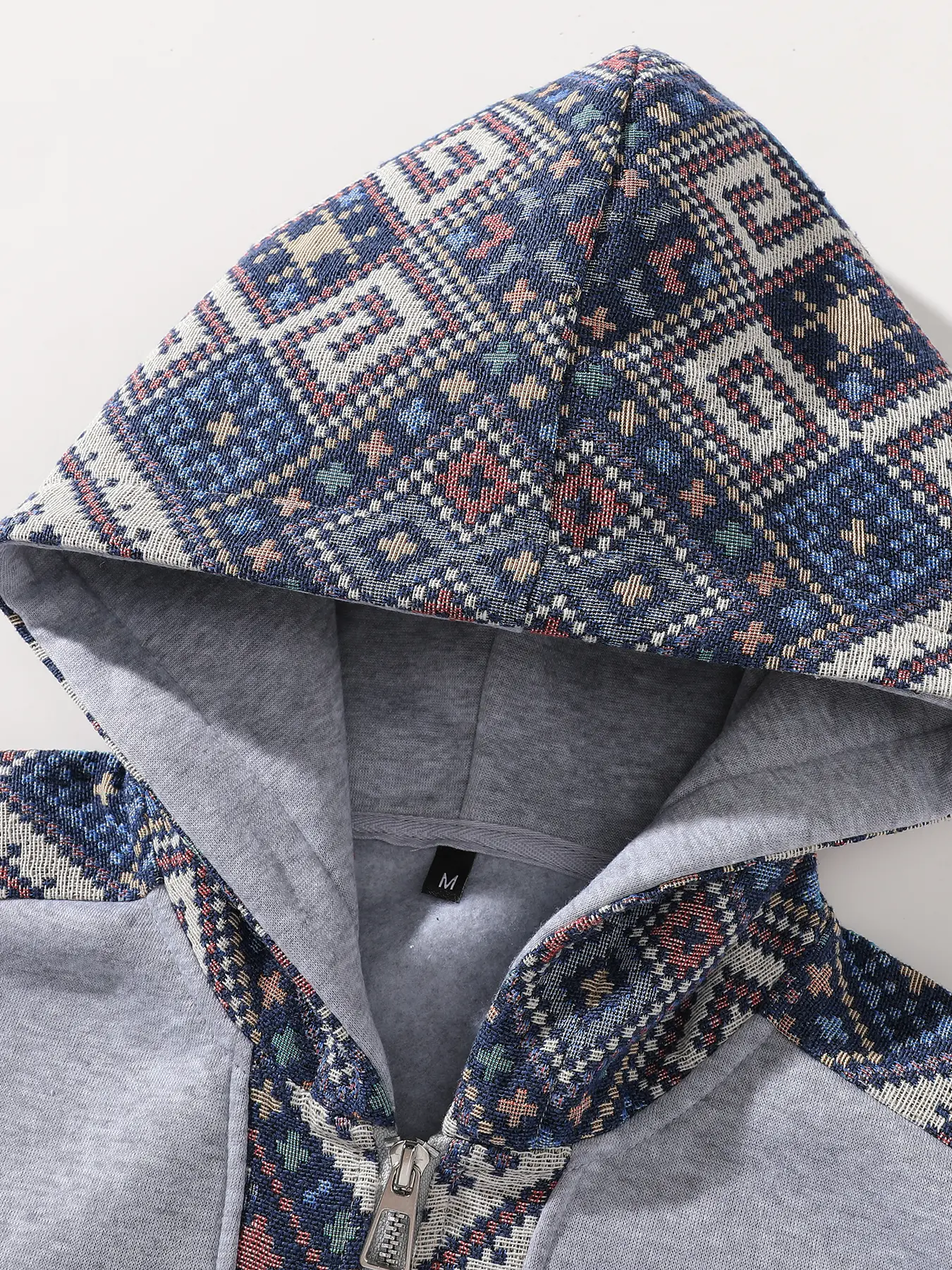 Men's Retro Ethnic Print Hoodie, Color Block Quarter Zip Knit Pullover Top, Fitted Long Sleeve Casual Streetwear, Tops, Knit Fabric, Easy Wear, Zip Up Hoodie, Everyday Tops, Tie Dye Casual Fashion Loose Casual Fit Outerwear