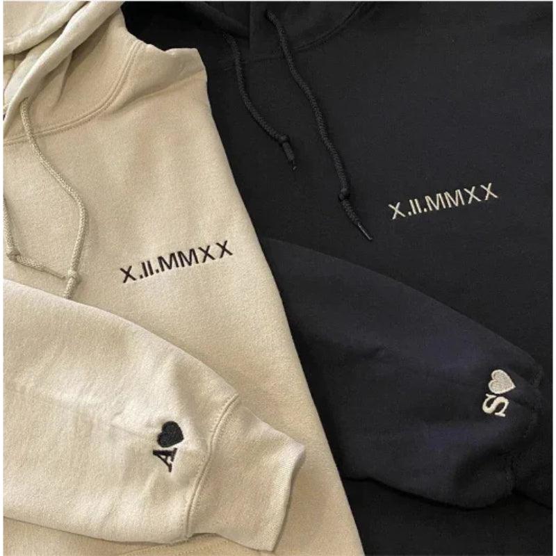 Custom Roman Numeral Date Couple Hoodie-My 3D Hoodie