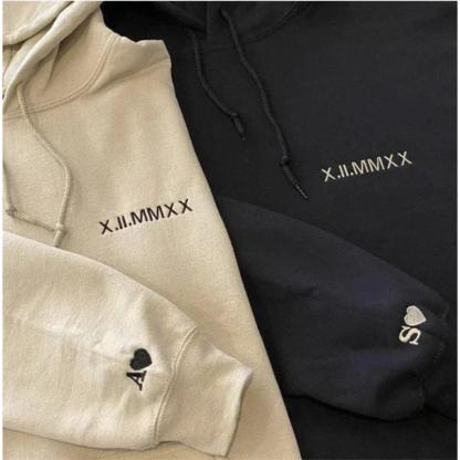 Custom Roman Numeral Date Couple Hoodie-My 3D Hoodie