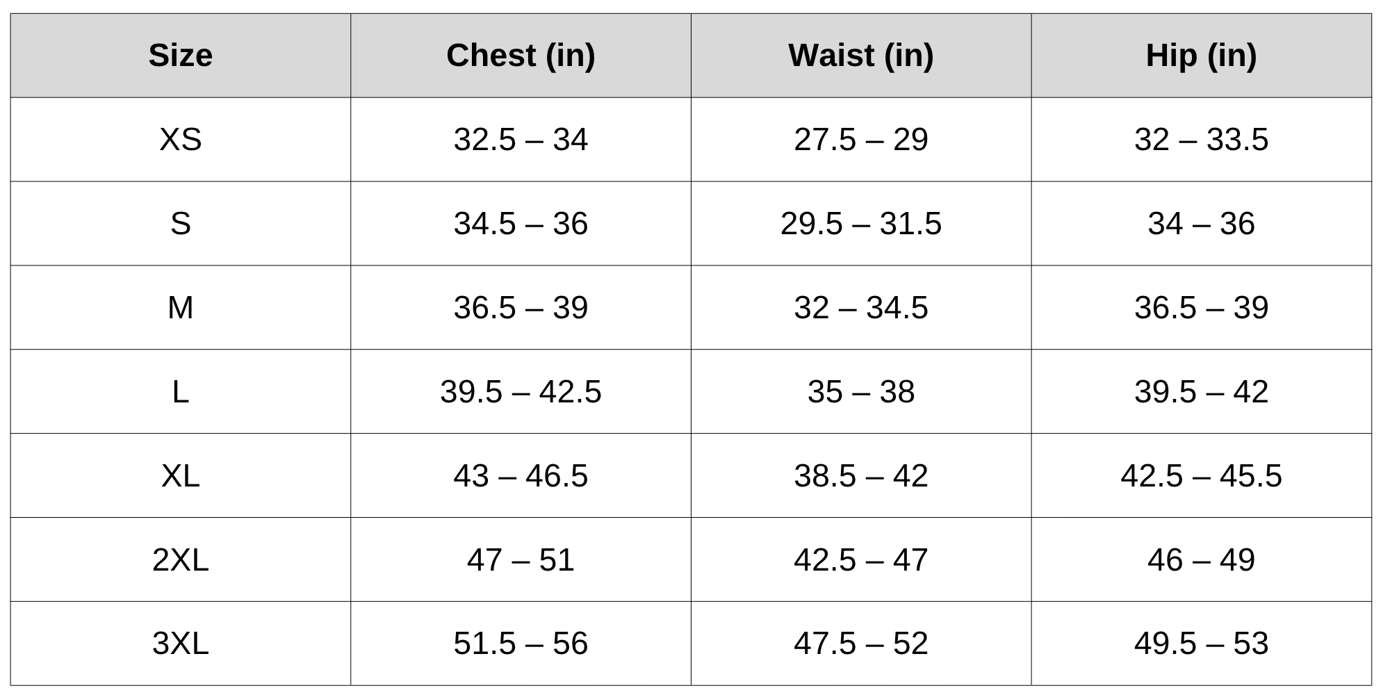 Size Chart