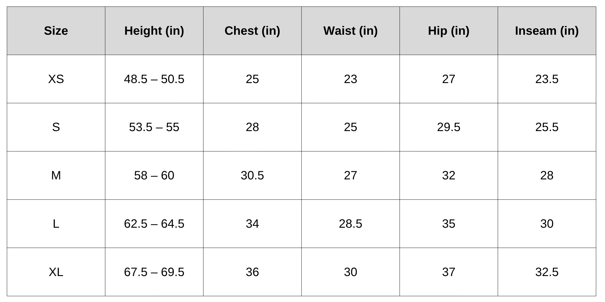 Size Chart
