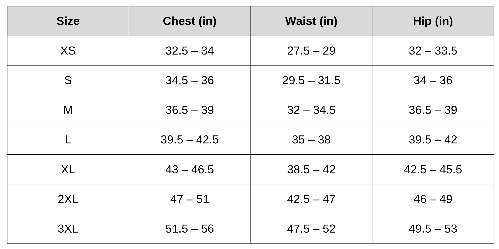 Size Chart