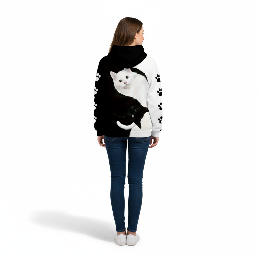 Cat Print Hooded Long Sleeve Graphic Hoodie Style
