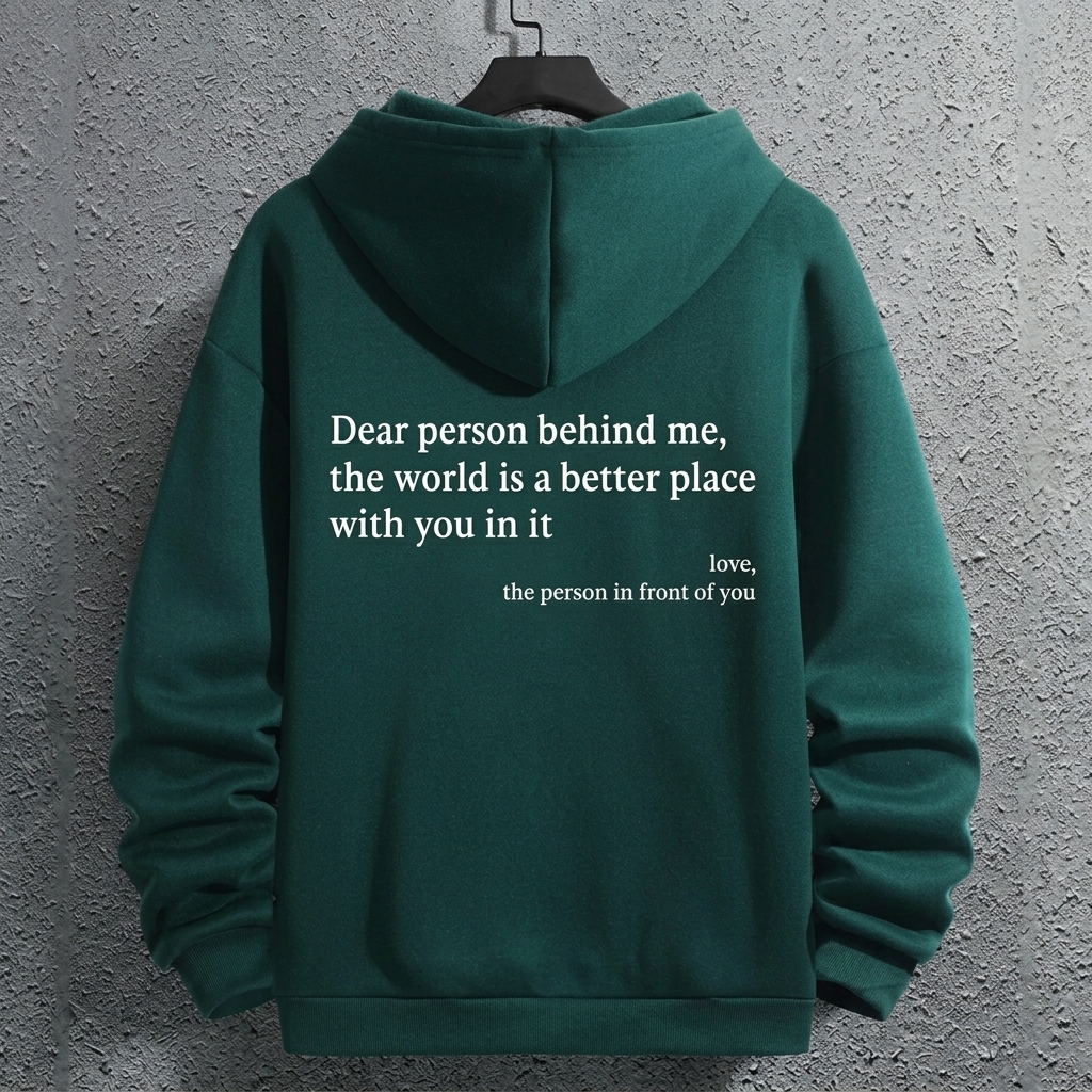 Letter Print Pocket Drawstring Graphic Hoodie