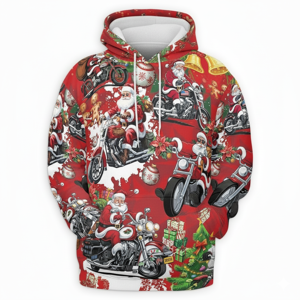 All Over Santa Costume Print Hoodie With Pocket