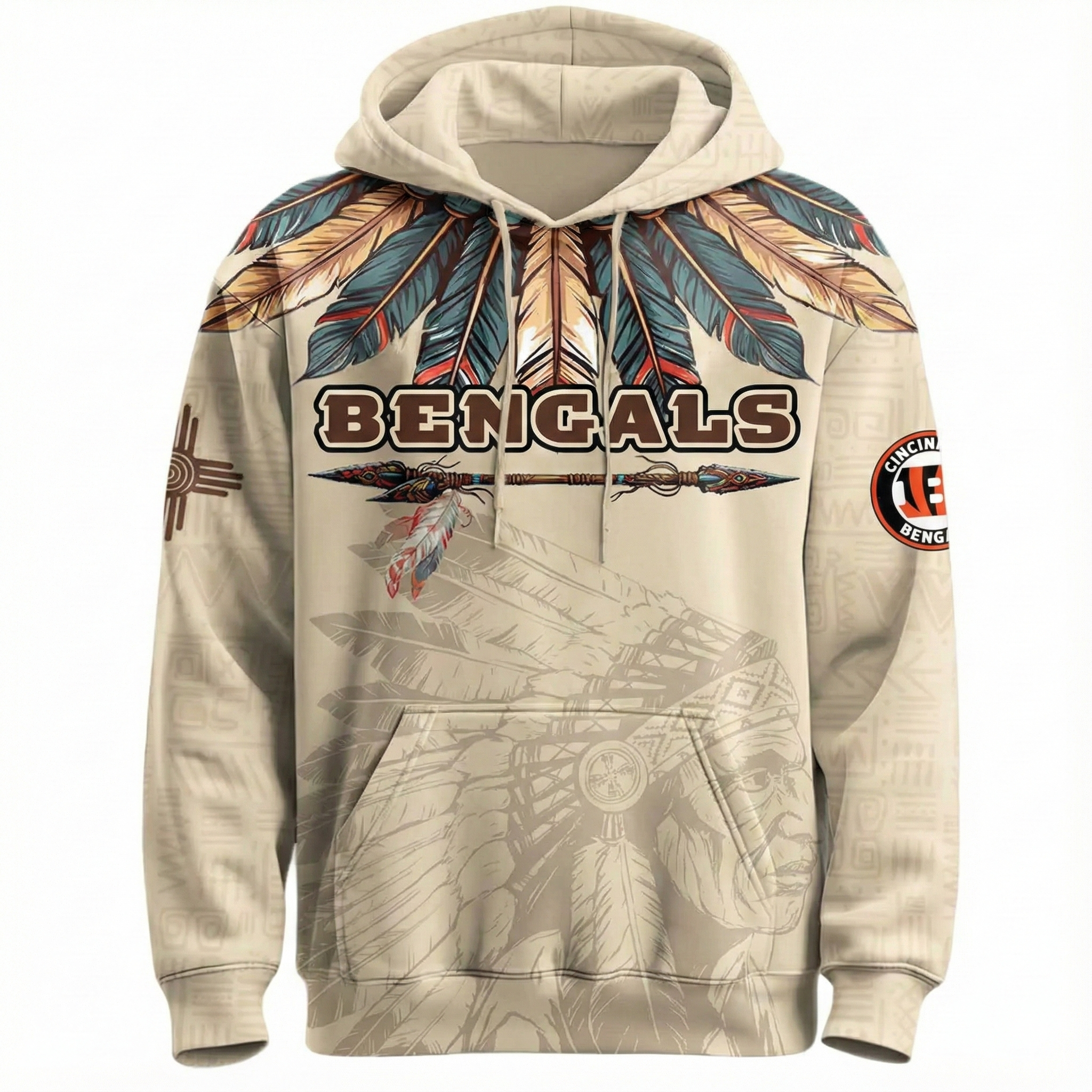 Native Heritage Inspired Cincinnati Bengals Football Fan Printed Pullover Hoodie