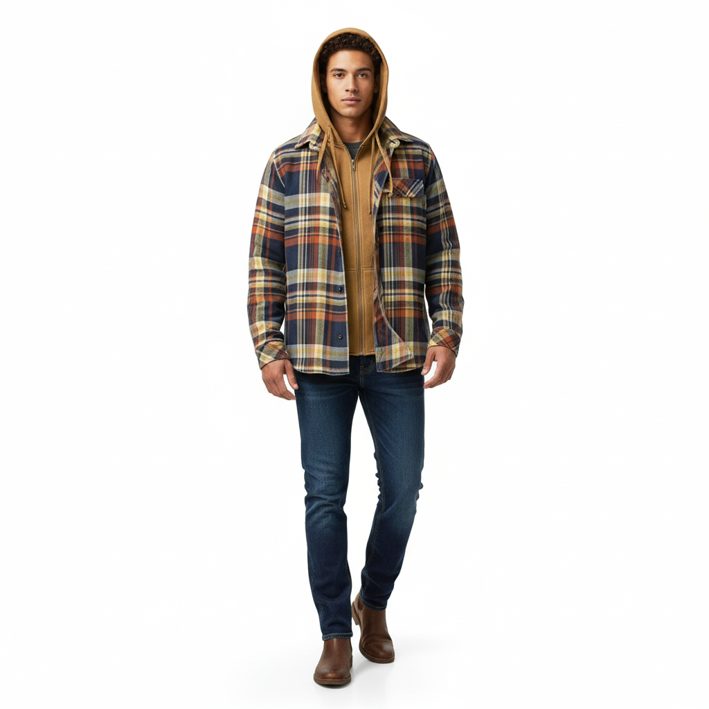 Casual Plaid Patchwork Hooded Jacket For Men