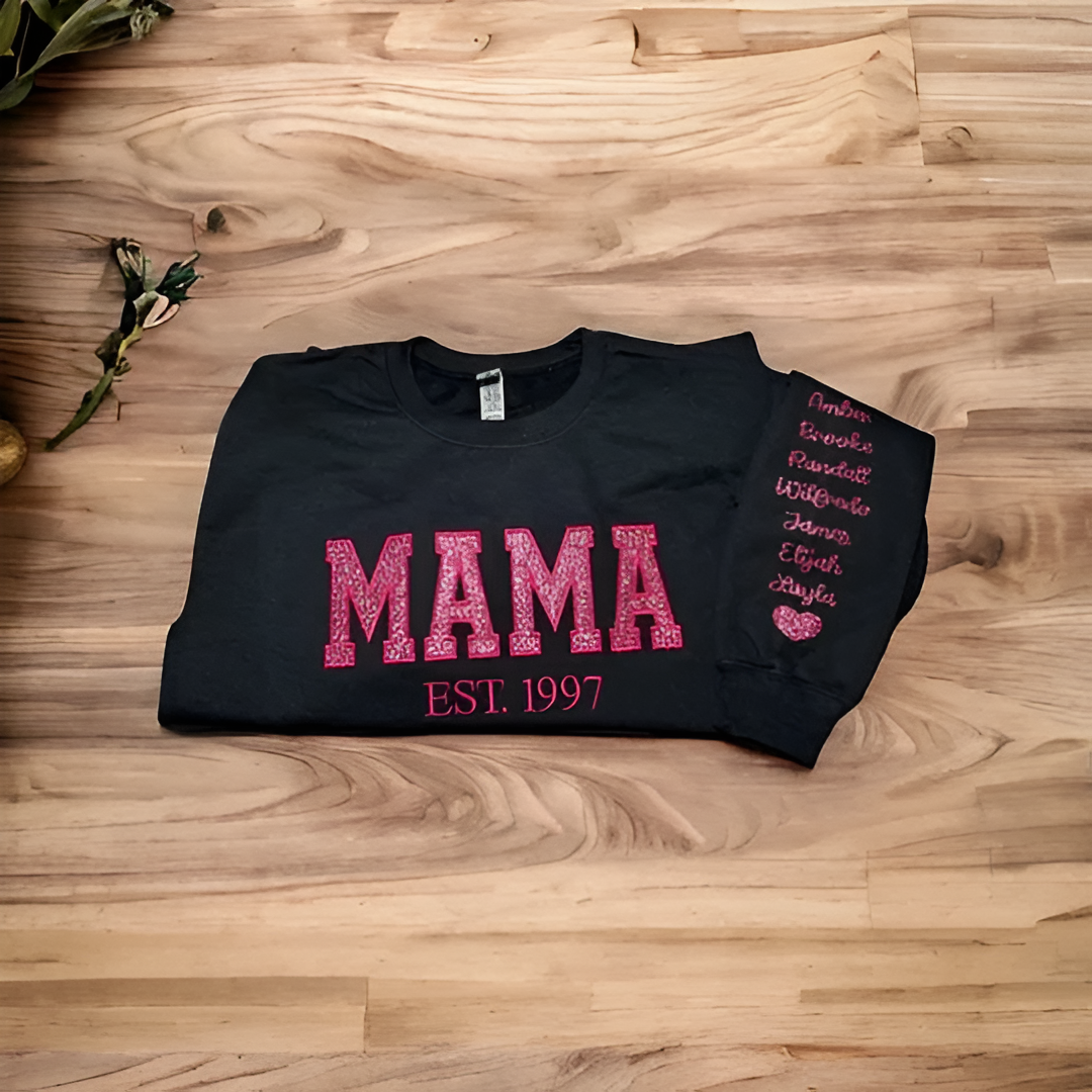 Personalized MAMA Sweatshirt With Glitter Print And Name Detail