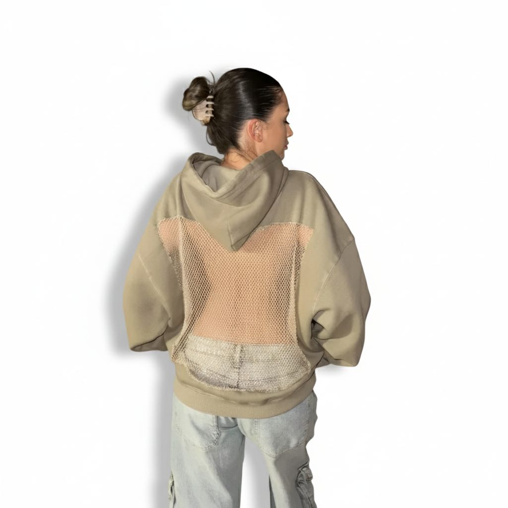 Fashionable Backstage Hoodie With Crystal Mesh Detail