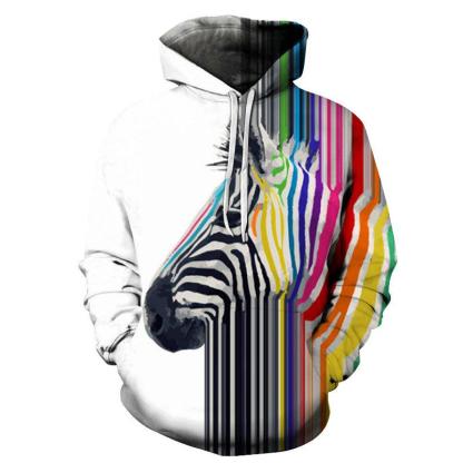 Colorful Zebra 3D - Sweatshirt, Hoodie, Pullover-My 3D Hoodie