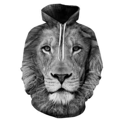 Black & White Lion 3D - Sweatshirt, Hoodie, Pullover-My 3D Hoodie