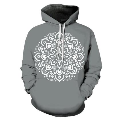 Grey Mandala Print 3D - Sweatshirt, Hoodie, Pullover-My 3D Hoodie