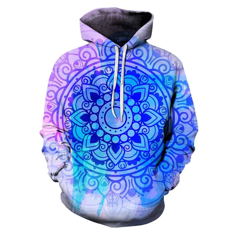 Neon Blue Mandala Print 3D - Sweatshirt, Hoodie, Pullover-My 3D Hoodie