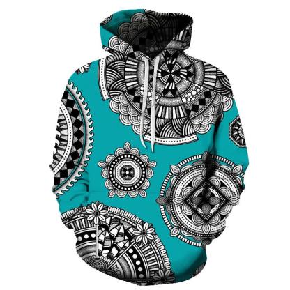 Cyan-Black Mandala Print 3D - Sweatshirt, Hoodie, Pullover-My 3D Hoodie