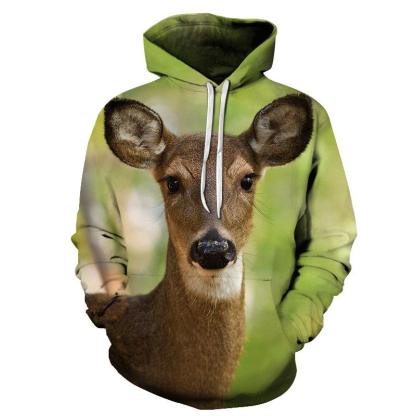 Calm Deer Face 3D - Sweatshirt, Hoodie, Pullover-My 3D Hoodie