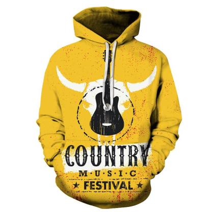 Bull Country Music Yellow 3D - Sweatshirt, Hoodie, Pullover-My 3D Hoodie