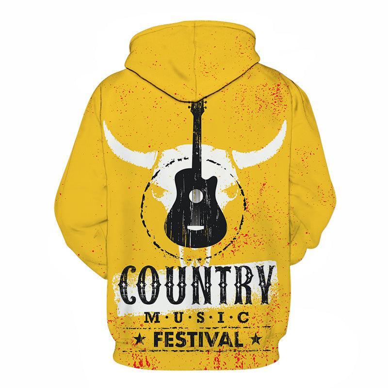 Bull Country Music Yellow 3D - Sweatshirt, Hoodie, Pullover-My 3D Hoodie