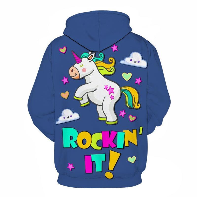 Blue Unicorn Cartoon 3D - Sweatshirt, Hoodie, Pullover-My 3D Hoodie