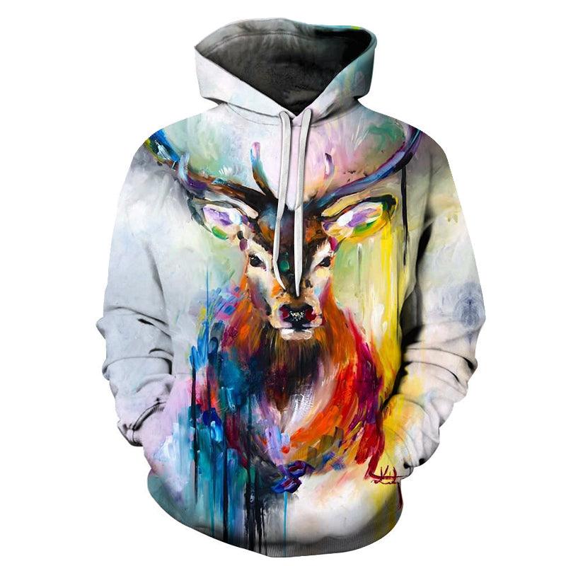 Vibrant Deer Oil Painting 3D - Sweatshirt, Hoodie, Pullover-My 3D Hoodie