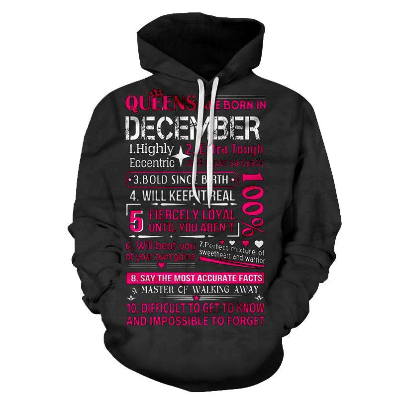 Queens are Born in December 3D - Sweatshirt, Hoodie, Pullover-My 3D Hoodie