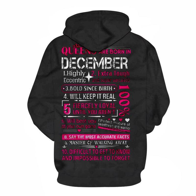 Queens are Born in December 3D - Sweatshirt, Hoodie, Pullover-My 3D Hoodie