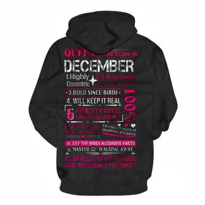 Queens are Born in December 3D - Sweatshirt, Hoodie, Pullover-My 3D Hoodie
