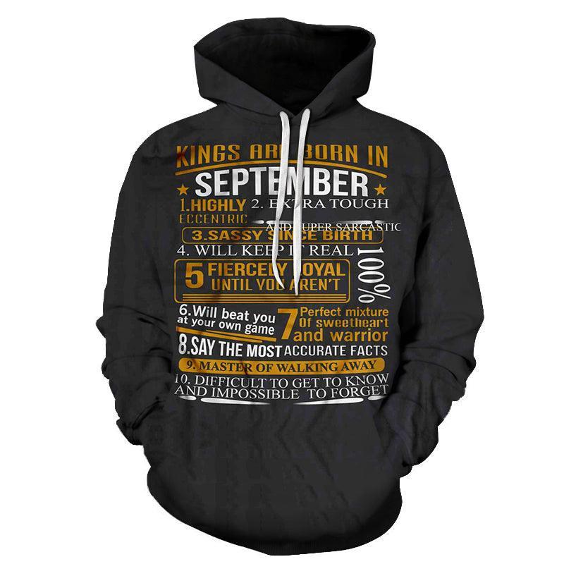 Kings are born in September Personality 3D - Sweatshirt, Hoodie, Pullover-My 3D Hoodie