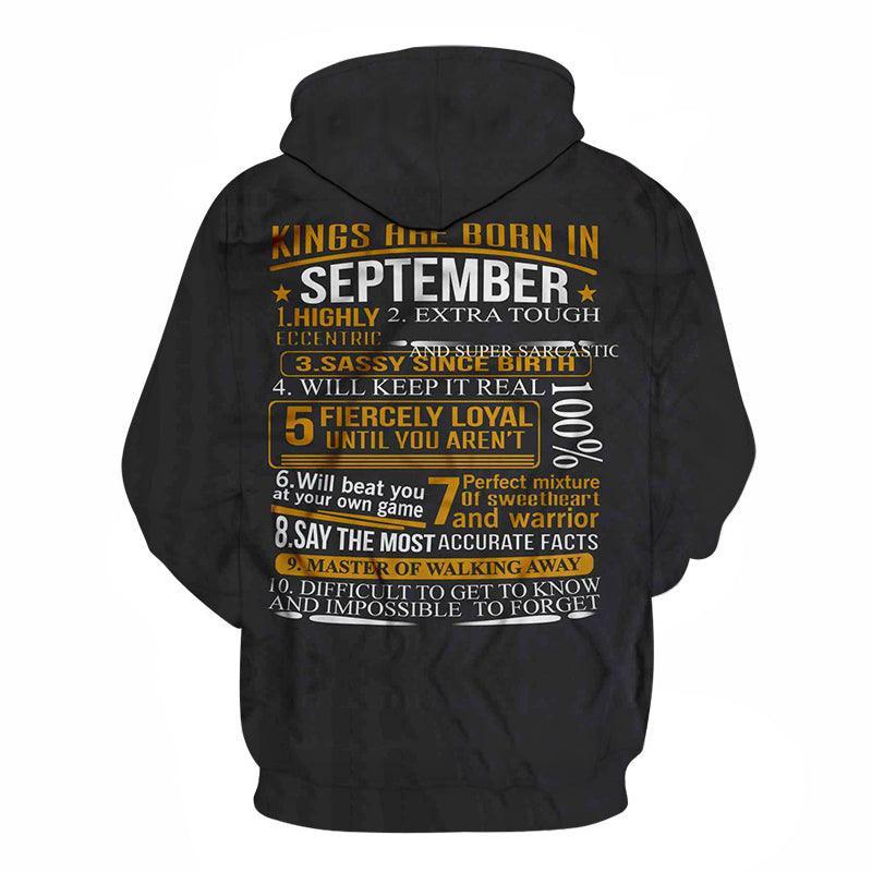 Kings are born in September Personality 3D - Sweatshirt, Hoodie, Pullover-My 3D Hoodie