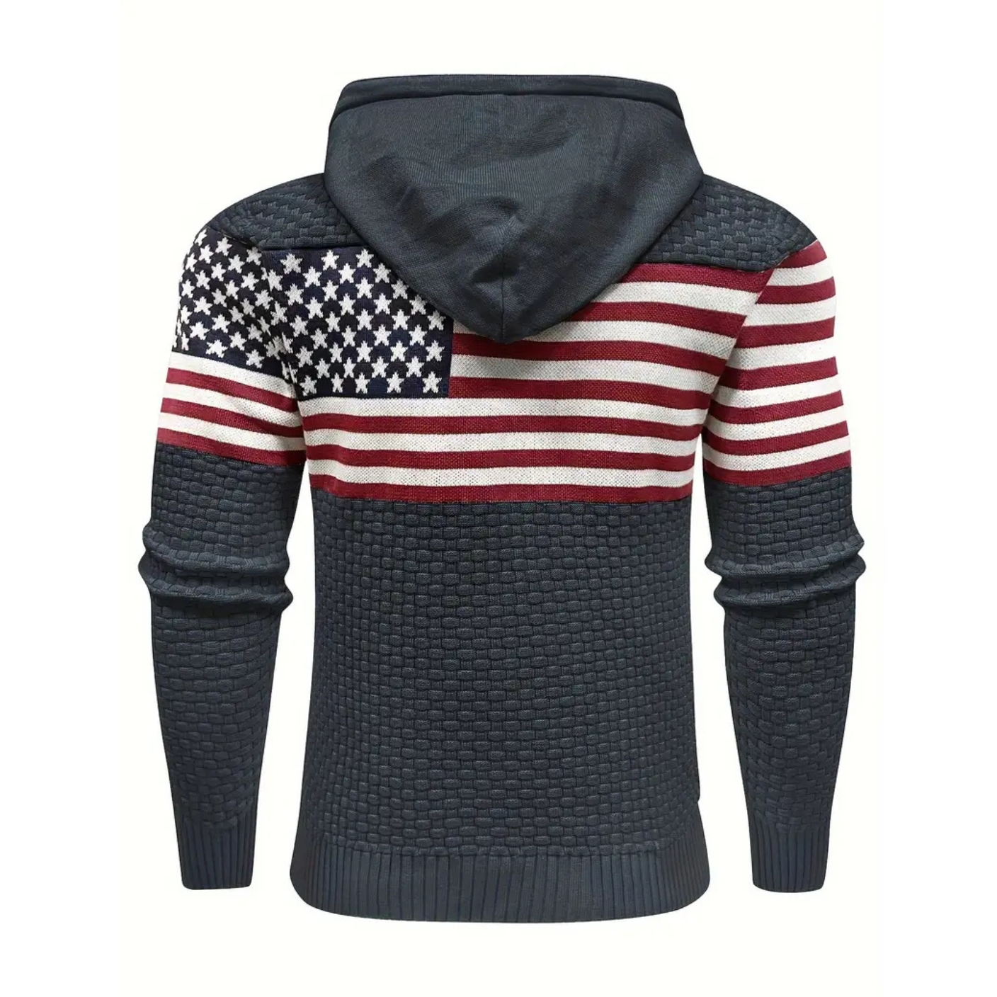 American Flag Waffle Knit Hoodie Pullover