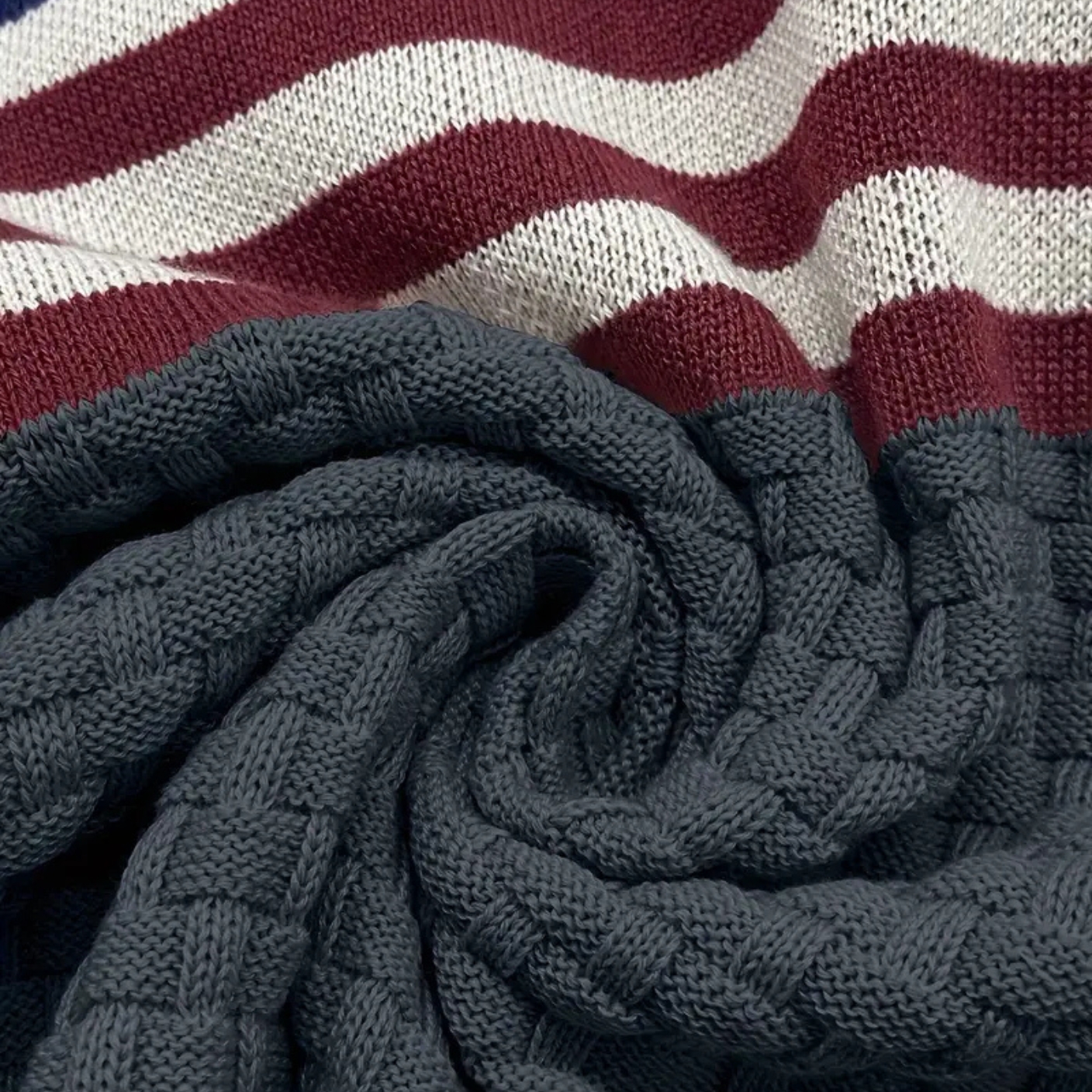 American Flag Waffle Knit Hoodie Pullover