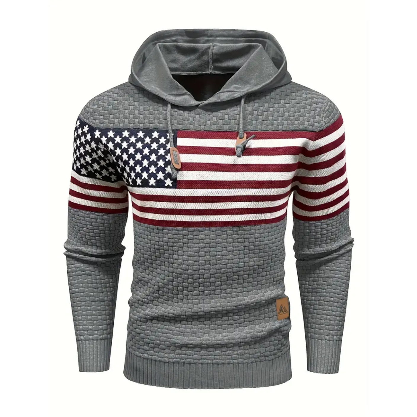American Flag Waffle Knit Hoodie Pullover