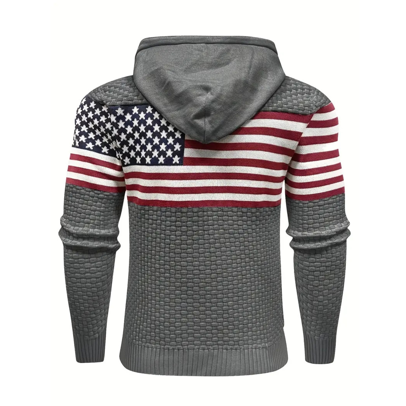 American Flag Waffle Knit Hoodie Pullover