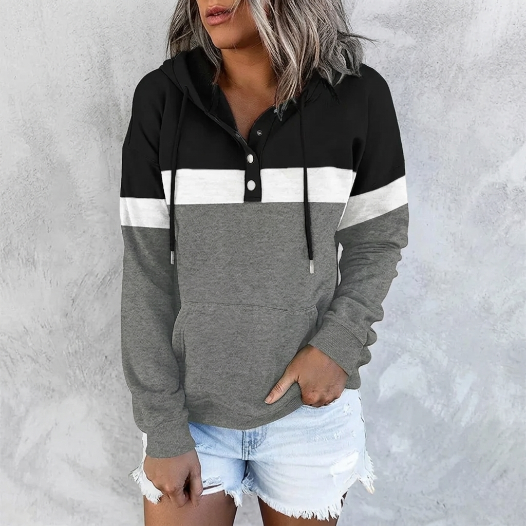 Casual Long Sleeve Sweatshirts With Button Collar For Women