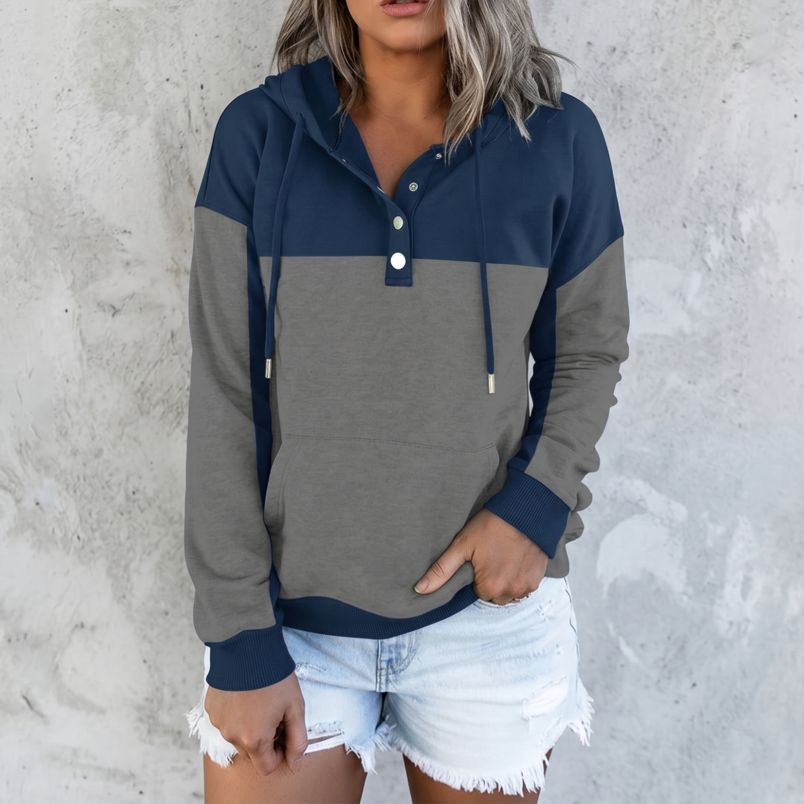Casual Long Sleeve Sweatshirts With Button Collar For Women